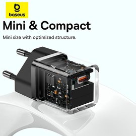 Зарядное устройство Baseus GaN5 Fast Charger mini 1Type-C, 30W/3A, PD/QC (With C to C 100W 1m cable) Black (P10110902113-00), изображение 5