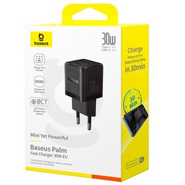 Зарядное устройство Baseus Palm Fast Charger 1USB/1Type-C, 30W/3A, PD/QC Black (P1011160A113-00), изображение 6