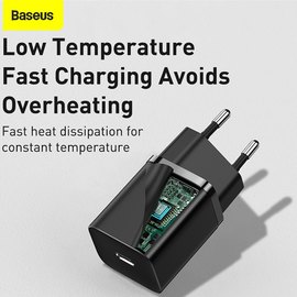 Зарядное устройство Baseus Super si quick charger IC 1Type-C, 3A/30W, PD/QC Black (CCSUP-J02), изображение 5