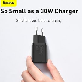 Зарядное устройство Baseus Super si quick charger IC 1Type-C, 3A/30W, PD/QC Black (CCSUP-J02), изображение 4