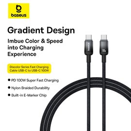 Кабель Baseus Discolor Series Fast Charging Cable USB-C to USB-C 100W, 1m Black (P10374902111-00), изображение 2