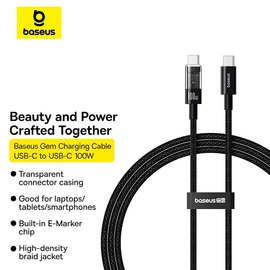 Кабель Baseus Gem Fast-Charging Data Cable USB-C to USB-C 100W, 1m Black (P10373000111-00), изображение 3