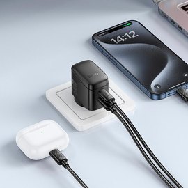 Зарядное устройство HOCO Bright PD charger CS62A 2Type-C, 45W/3A Black (6942007638456), изображение 3