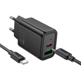 Зарядное устройство HOCO Gentle charger N61 (Type-C to Type-C set) 1USB/1Type-C, 20W/3A, PD/QC Black (6942007644273), Цвет: Black
