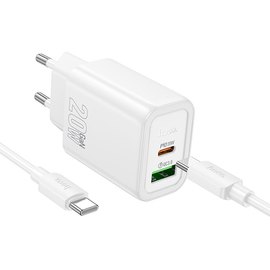 Зарядное устройство HOCO Gentle charger N61 (Type-C to Type-C set) 1USB/1Type-C, 20W/3A, PD/QC White (6942007644280), Цвет: White