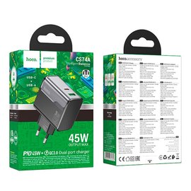 Зарядний пристрій HOCO Star Speed charger CS74A 1Type-C/1USB, 3A/45W, PD/QC Black (6942007653848), Максимальна потужність, Вт: 45 Вт, зображення 4