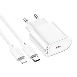 Зарядное устройство HOCO Type-C to Lightning Fighter single port charger set C109A 1Type-C, 3A/20W, PD White (6942007656665)