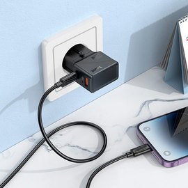 Зарядное устройство HOCO Universal travel charger AC24 Mini 1USB/1Type-C, 20W/3A, PD/QC Black (6942007632379), изображение 4