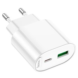Зарядное устройство HOCO Fighter charger C109A 1Type-C/1USB, 3A/20W, PD/QC White (6942007656719)