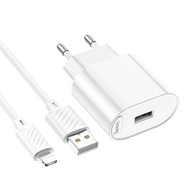 Зарядное устройство HOCO Lightning Cable Fighter single port charger set C109A 1USB, 2.1A/10.5W White (6942007656597)