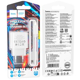 Зарядное устройство HOCO Micro USB Cable Fighter single port charger set C109A 1USB, 2.1A/10.5W White (6942007656603), изображение 4