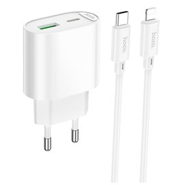 Зарядное устройство HOCO Type-C to Lightning Fighter charger set C109A 1Type-C/1USB, 3A/20W, PD/QC White (6942007656726), изображение 3