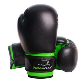 Боксерские перчатки PowerPlay 3004 JR Черно-зеленые 6 ун (PP_3004JR_6oz_Black/Green), Вес: 6 унций