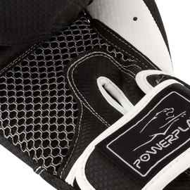 Боксерские перчатки PowerPlay 3011 Черно-белые карбон 12 ун (PP_3011_12oz_Bl/White), Вес: 12 унций, изображение 2