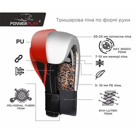 Боксерські рукавички PowerPlay 3021-1 Poland червоно-білі 14 ун (PP_3021_2P_14oz_Red_White), Вага: 14 унцій, зображення 6