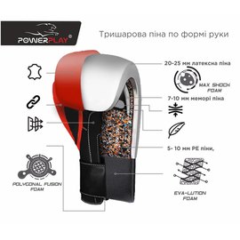 Боксерські рукавички PowerPlay 3023 A Червоно-білі [натуральна шкіра] 16 ун (PP_3023A_16oz_Red-White), Вага: 16 унцій, зображення 6