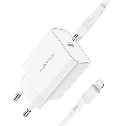 Зарядное устройство Borofone Type-C to Lightning cable Easy Speed single port charger BA57A Type-C, 20W/3A, PD/QC White (000008216), изображение 5