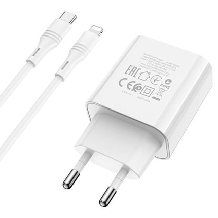 Зарядное устройство Borofone Type-C to Lightning cable Easy Speed single port charger BA57A Type-C, 20W/3A, PD/QC White (000008216), изображение 8