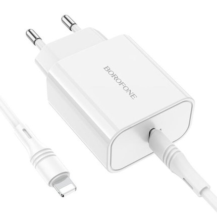 Зарядное устройство Borofone Type-C to Lightning cable Easy Speed single port charger BA57A Type-C, 20W/3A, PD/QC White (000008216), изображение 9