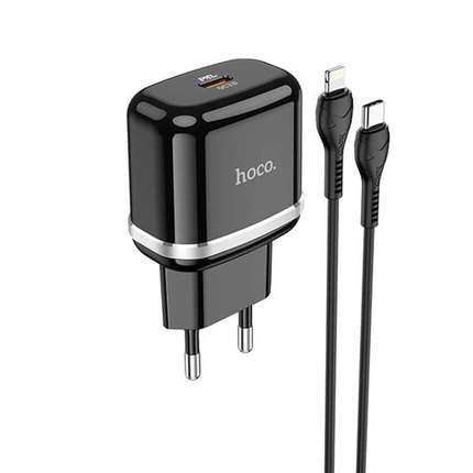 Зарядное устройство Hoco Type-C to Lightning Cable Victorious single port charger set N24 1Type-C, 20W/3A, PD/QC Black (000008531), Цвет: Black, изображение 2