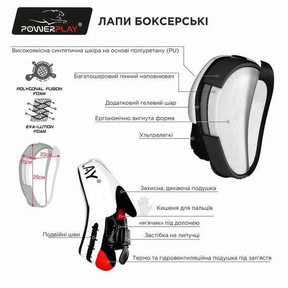 Лапы боксерские PowerPlay 3050 черно-синие PU [пара] (PP_3050_Blue), изображение 6