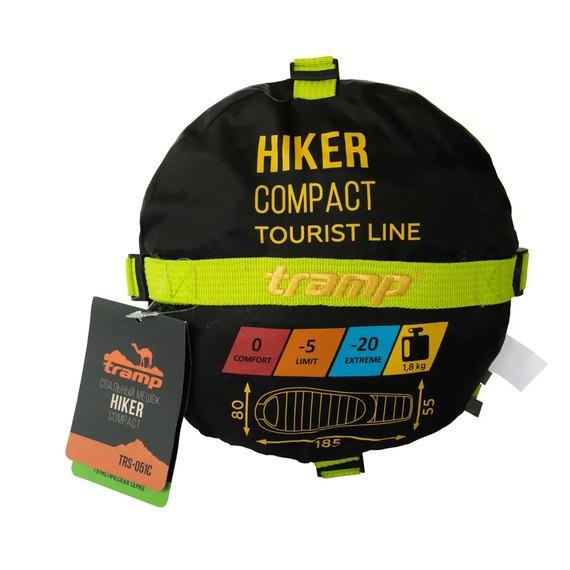 Спальний мішок Tramp Hiker Compact кокон лівий TRS-051С-L, Сторона застібки: Ліва, Колір: Green/Grey, зображення 19