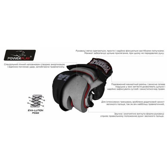 Рукавички для MMA PowerPlay 3058 чорно-сині M (PP_3058_M_Black / Blue), Розмір: M, зображення 6