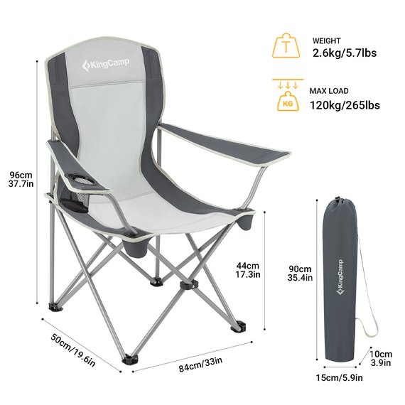 Стілець KingCamp Arms Chairin Steel black / medium grey KC3818, Колір: Сірий, зображення 3