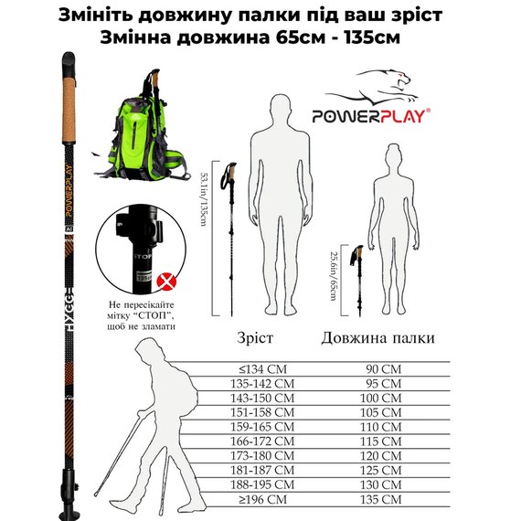 Палки для скандинавской ходьбы PowerPlay 9102 Hygge 80-135 см (набор) PP_9102_HYGGE, изображение 3