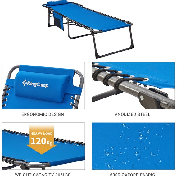 Раскладушка KingCamp Classic Adjustable Cot blue KC2019, Цвет: Синий, изображение 4