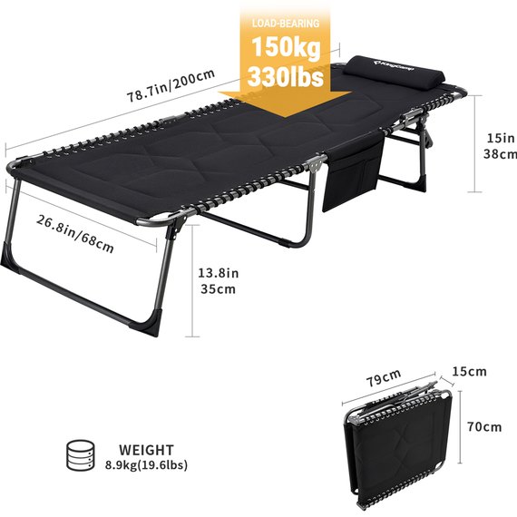 Раскладушка KingCamp Comfort Padded 3-Folding Camping Cot black KC2021, изображение 3