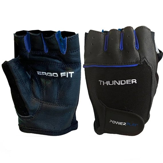Рукавички для фітнесу PowerPlay 9058 Thunder M чорно-сині (PP_9058_M_Thunder), Розмір: M