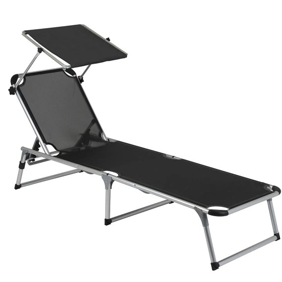 Ліжко розкладне Bo-Camp Sun Lounger With Sunscreen 5 Positions Black (1304460) DAS301465