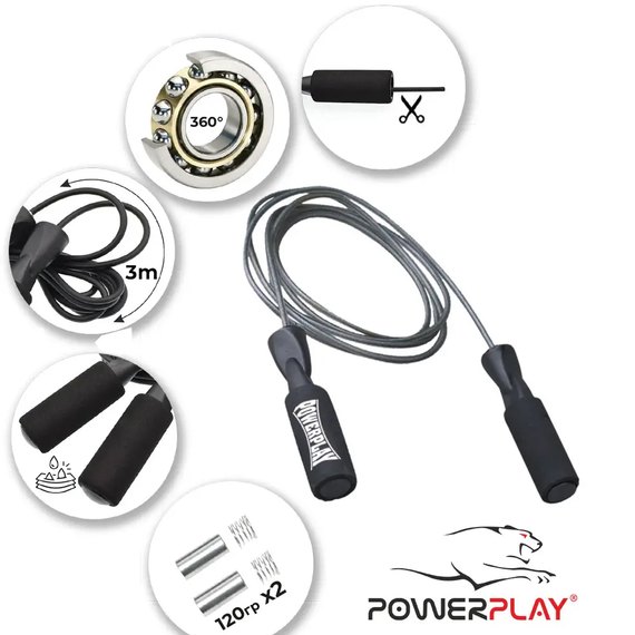 Скакалка скоростная PowerPlay 4211 черная (PP_4211), изображение 3