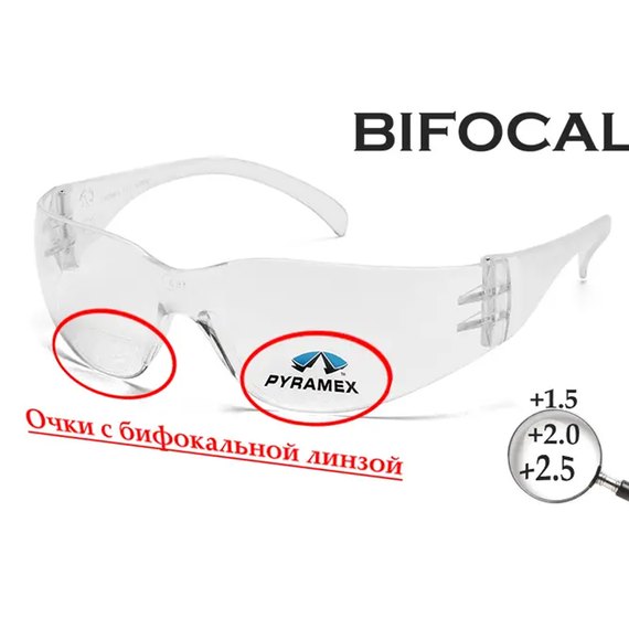 Бифокальные защитные очки Pyramex Intruder Bifocal (+2.5) прозрачные (2ИНТРБИФ-10Б25), Цвет линз: Прозрачный, Диоптрии: +2.5, изображение 2