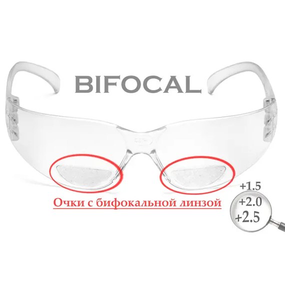 Бифокальные защитные очки Pyramex Intruder Bifocal (+2.0) прозрачные (2ИНТРБИФ-10Б20), Цвет линз: Прозрачный, Диоптрии: +2, изображение 3