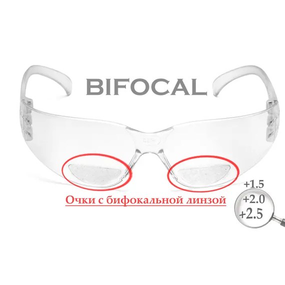 Бифокальные защитные очки Pyramex Intruder Bifocal (+2.5) прозрачные (2ИНТРБИФ-10Б25), Цвет линз: Прозрачный, Диоптрии: +2.5, изображение 3