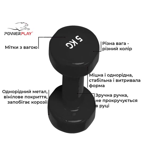 Гантель PowerPlay 4125 виниловая 2*5 кг  (PP_4125_5kg_2in), изображение 4