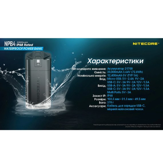 Повербанк водонепроницаемый Nitecore NPB4 20000mAh (6-1361_4), изображение 8