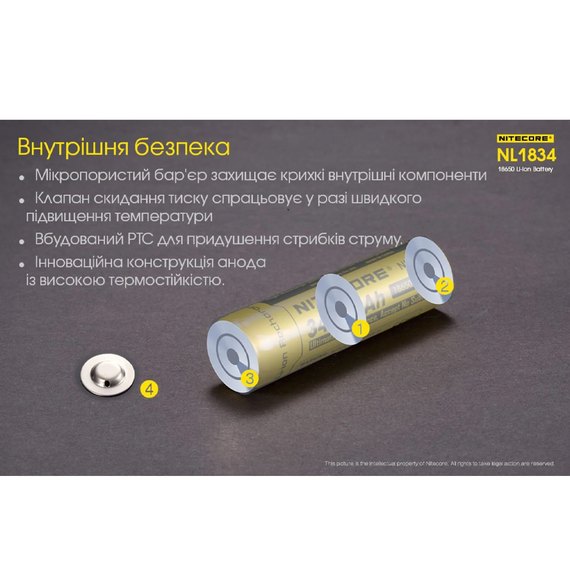 Аккумулятор 18650 Nitecore 3400 mAh NL1834 (6-1079), изображение 3