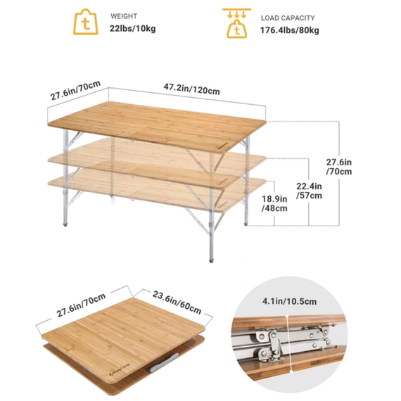 Раскладной стол KingCamp Bamboo Folding table bamboo KC3929, изображение 3