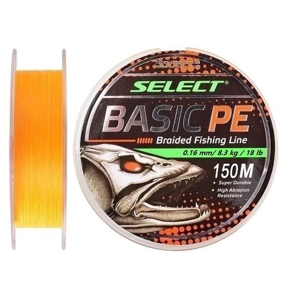 Шнур Select Basic PE 150m 0.16mm 18lb/8.3kg оранжевый (1870.27.74), Диаметр, мм: 0.16 мм, Разрывная нагрузка, кг : 8.3