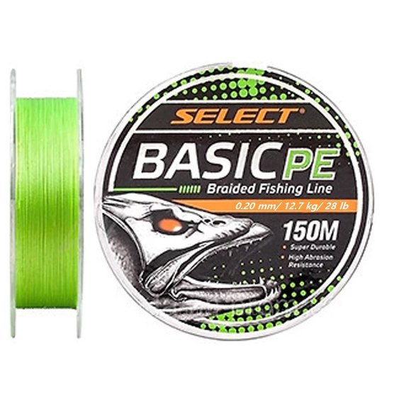 Шнур Select Basic PE 150m 0.20mm 28lb/12.7kg салатовий (1870.18.17), Діаметр, мм : 0.20 мм, Розривне навантаження, кг : 12.7