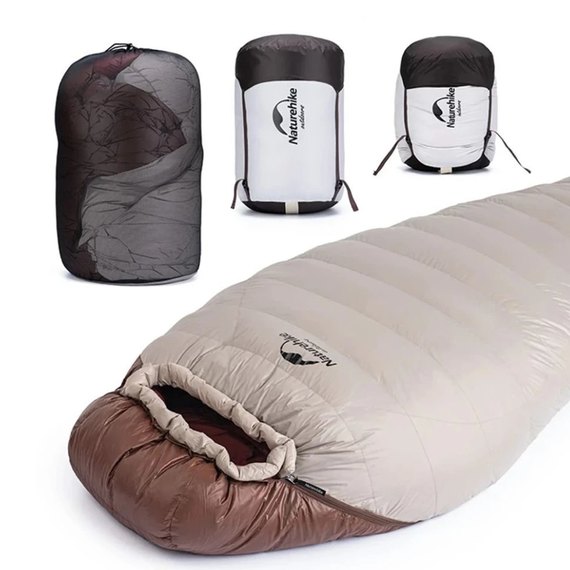 Спальный мешок Naturehike Snowbird NH20YD001 с натуральным пухом, L, коричневый (6927595761298), Вес, г: 1050, изображение 6