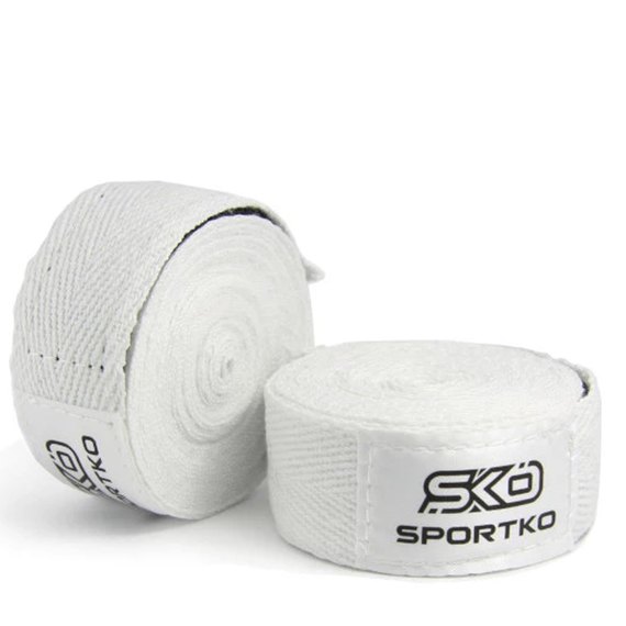 Бинты боксерские Sportko 2.5м х\б, пара белые В0, Цвет: Белый