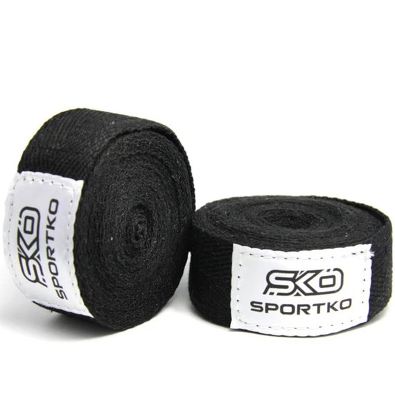 Бинты боксерские Sportko 4м х\б, пара черные В2, Цвет: Чёрный