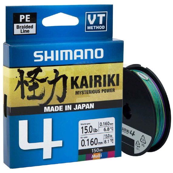 Шнур Shimano Kairiki 4 PE Multi Colour 150m 0.10mm 6.8kg (LDM54TE0810015M), Диаметр, мм: 0.1 мм, Разрывная нагрузка, кг : 6.8 кг