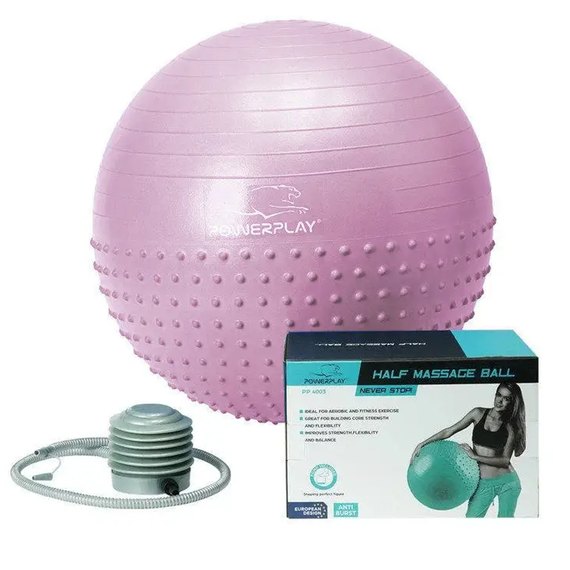 Мяч для фитнеса (фитбол) полумассажный PowerPlay 4003 Ø65 cm Gymball Лиловый + насос (PP_4003_65cm_Violet), Цвет : Лиловый, изображение 2