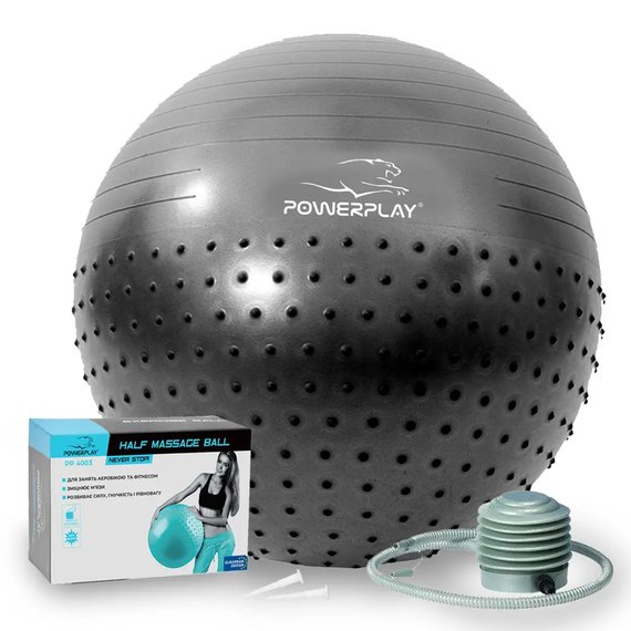 М'яч для фітнесу (фітбол) напівмасажний PowerPlay 4003 Ø75 cm Gymball Темно-сірий + насос (PP_4003_D75_Dark-grey), Колір: Сірий