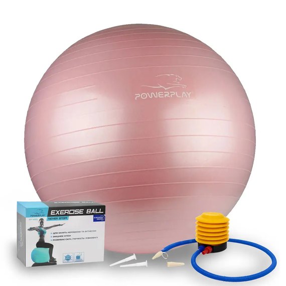 М'яч для фітнесу (фітбол) PowerPlay 4001 Ø65 cm Gymball Рожевий + насос(PP_4001_65_Pink), Колір: Рожевий